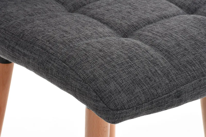 Tabouret de bar en tissu gris clair coutures décoratives pieds en bois avec repose-pieds 10_0000047