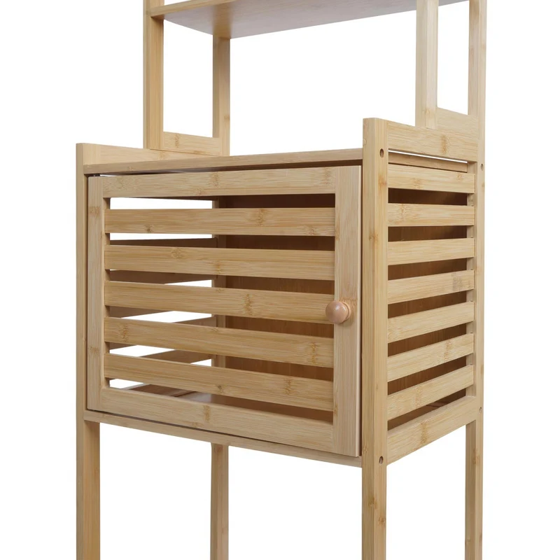 Étagère sur pied salle de bain en bambou meuble avec porte et 6 étagères 165 x 42 x 30 cm 04_0009113