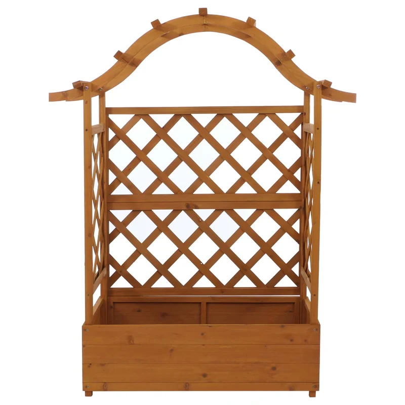 Jardinière en hauteur style moderne avec treillis pour plantes et fleurs 138 x 110 x 44 cm en bois naturel 04_0008927