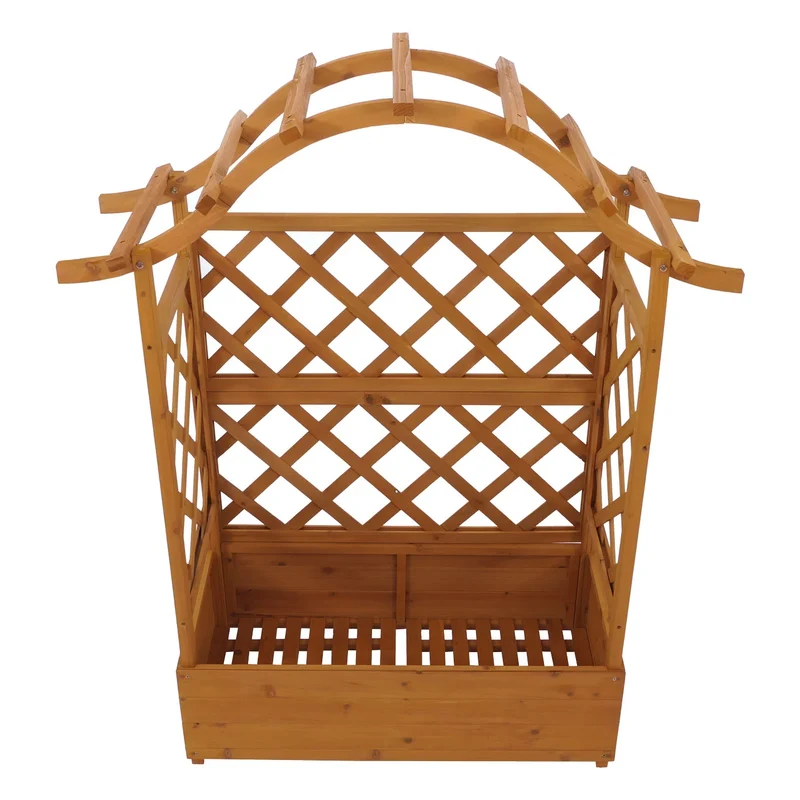 Jardinière en hauteur style moderne avec treillis pour plantes et fleurs 138 x 110 x 44 cm en bois naturel 04_0008927