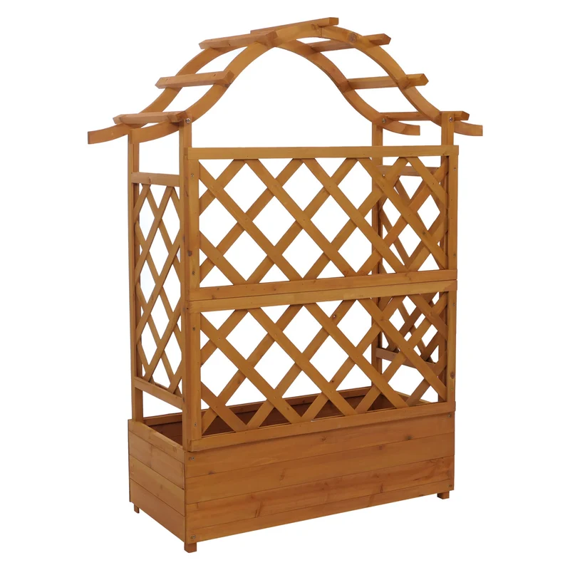 Jardinière en hauteur style moderne avec treillis pour plantes et fleurs 138 x 110 x 44 cm en bois naturel 04_0008927