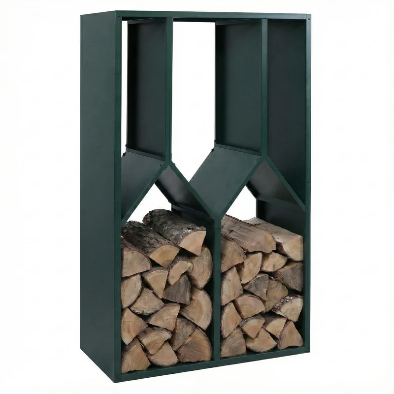 Abri à bois range-bûches extérieur design géométrique moderne 160 x 95 x 50 cm en métal galvanisé vert 04_0008889
