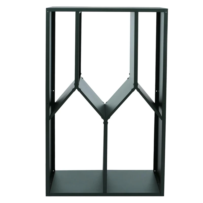 Abri à bois range-bûches extérieur design géométrique moderne 160 x 95 x 50 cm en métal galvanisé vert 04_0008889