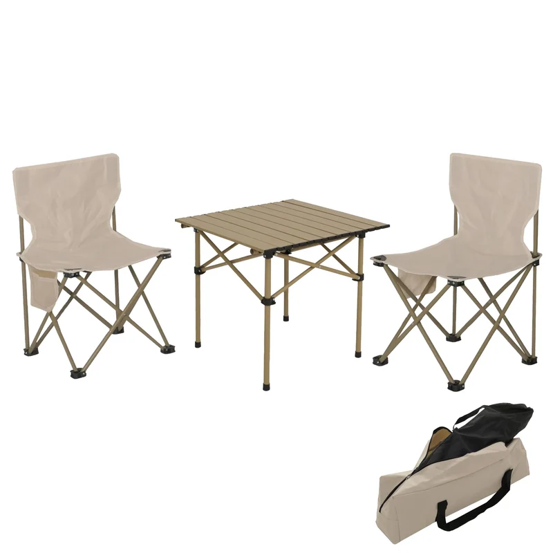 Lot de 2 chaises et table pliante camping set léger et pratique 50 x 51 x 53 cm en acier gris 04_0009551