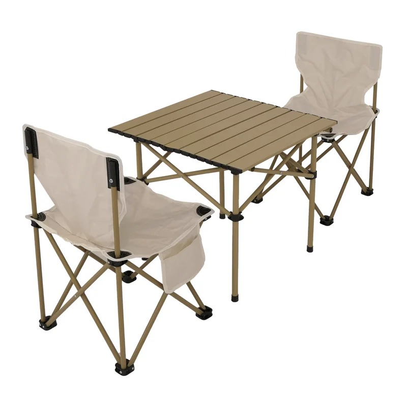 Lot de 2 chaises et table pliante camping set léger et pratique 50 x 51 x 53 cm en acier gris 04_0009551