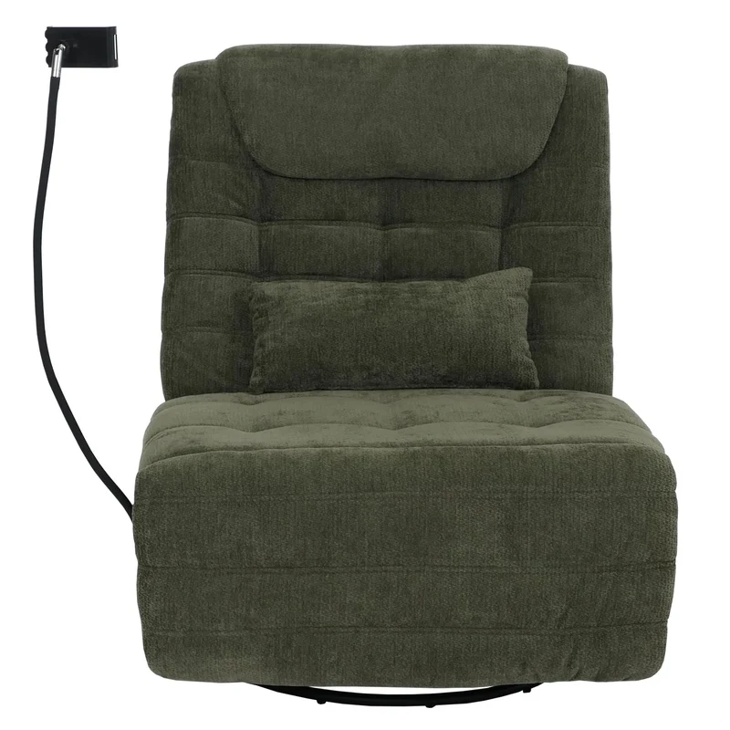 Fauteuil relax pivotant fauteuil TV inclinable avec porte-smartphone tablette 360° tissu chenille vert 04_0008736