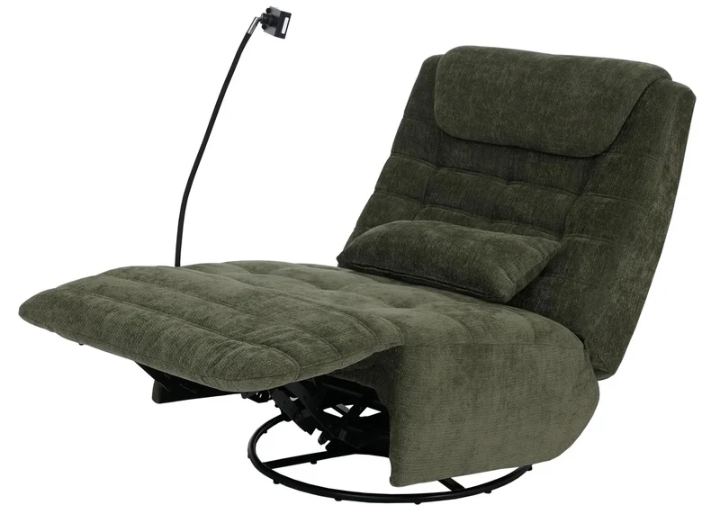 Fauteuil relax pivotant fauteuil TV inclinable avec porte-smartphone tablette 360° tissu chenille vert 04_0008736