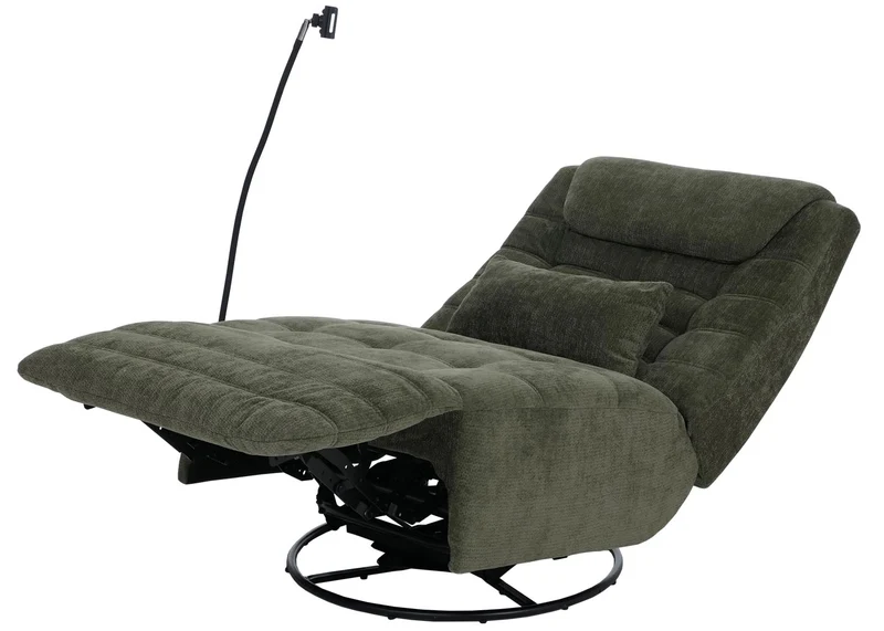 Fauteuil relax pivotant fauteuil TV inclinable avec porte-smartphone tablette 360° tissu chenille vert 04_0008736