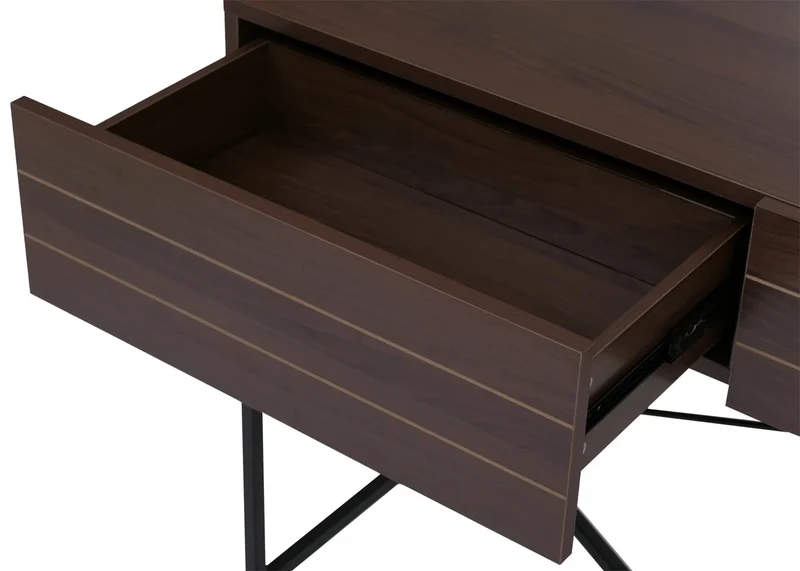 Console industrielle avec 2 tiroirs style loft 81 x 120 x 40 cm MDF mélaminé aspect noyer et métal noir 04_0008853