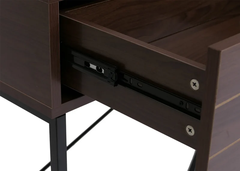 Console industrielle avec 2 tiroirs style loft 81 x 120 x 40 cm MDF mélaminé aspect noyer et métal noir 04_0008853