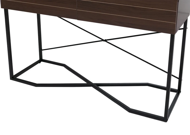 Console industrielle avec 2 tiroirs style loft 81 x 120 x 40 cm MDF mélaminé aspect noyer et métal noir 04_0008853