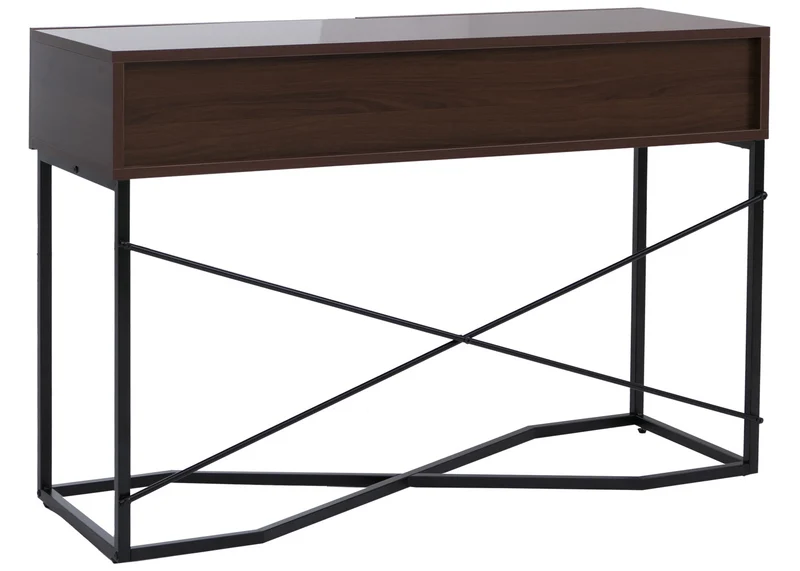 Console industrielle avec 2 tiroirs style loft 81 x 120 x 40 cm MDF mélaminé aspect noyer et métal noir 04_0008853