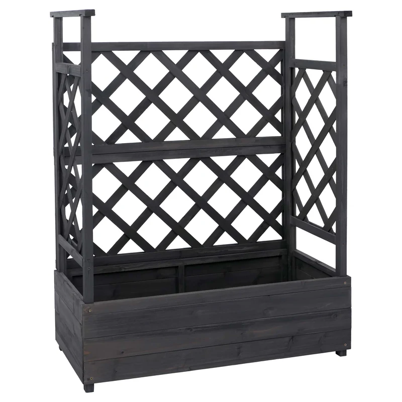 Bac potager avec treillis jardinière 114 x 85 x 44 cm brise-vue extérieur en bois anthracite gris 04_0008929