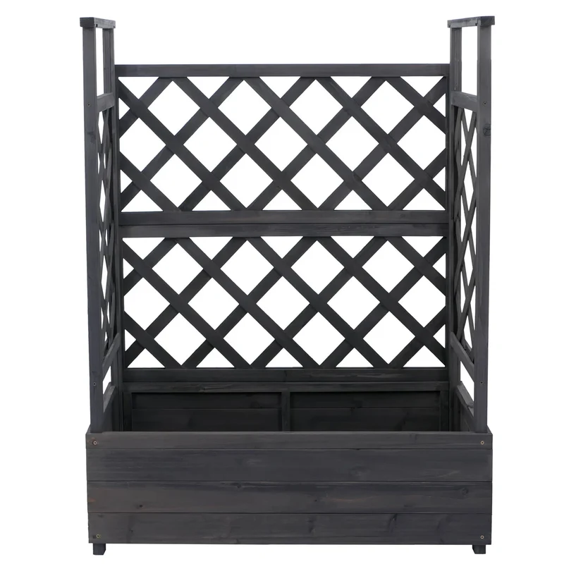 Bac potager avec treillis jardinière 114 x 85 x 44 cm brise-vue extérieur en bois anthracite gris 04_0008929