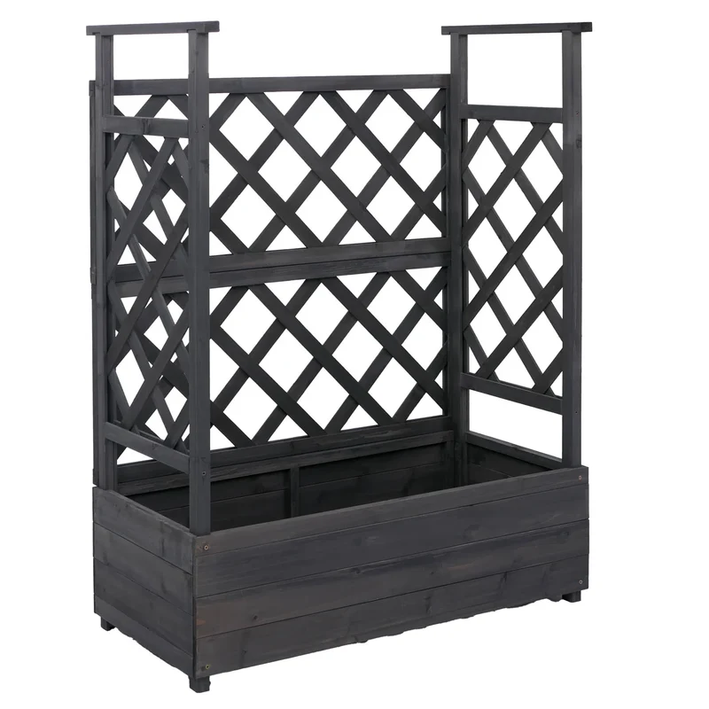 Bac potager avec treillis jardinière 114 x 85 x 44 cm brise-vue extérieur en bois anthracite gris 04_0008929