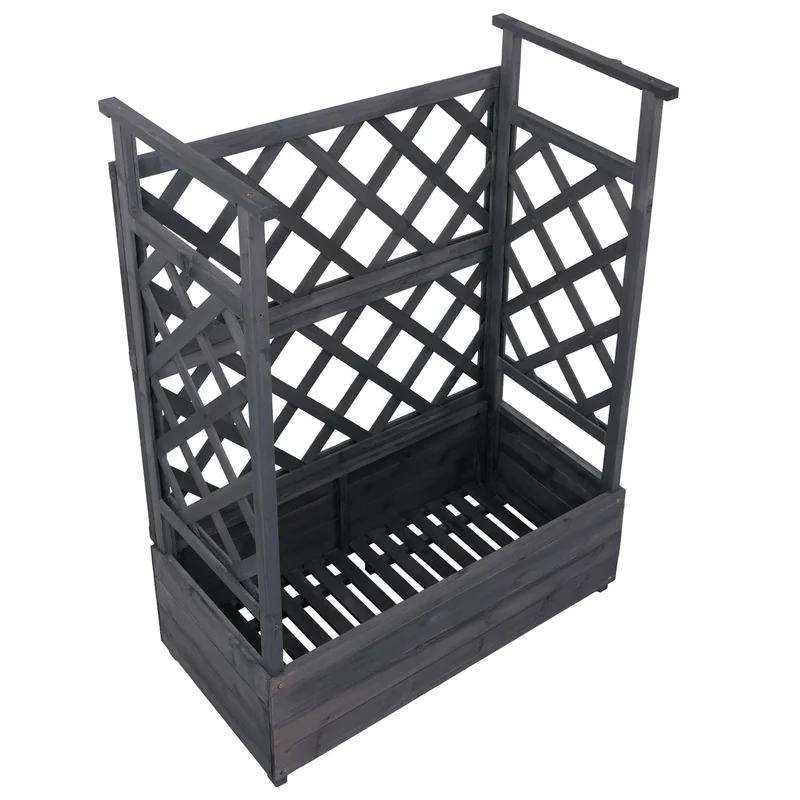 Bac potager avec treillis jardinière 114 x 85 x 44 cm brise-vue extérieur en bois anthracite gris 04_0008929