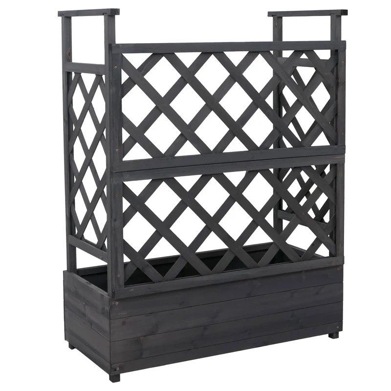 Bac potager avec treillis jardinière 114 x 85 x 44 cm brise-vue extérieur en bois anthracite gris 04_0008929