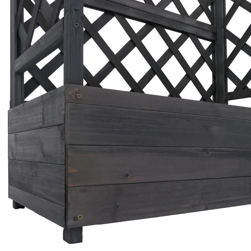 Bac potager avec treillis jardinière 114 x 85 x 44 cm brise-vue extérieur en bois anthracite gris 04_0008929