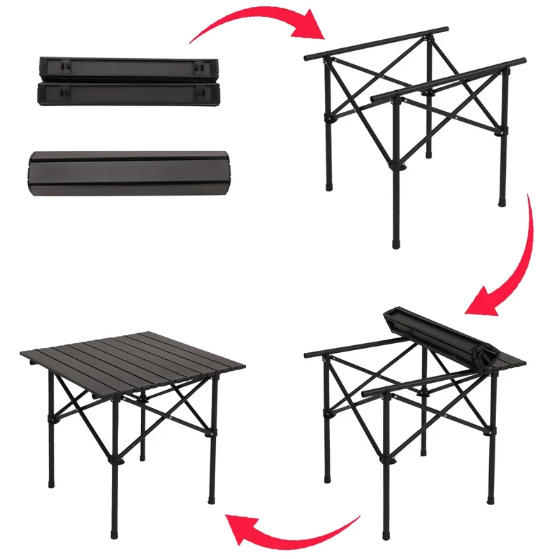 Lot de 2 chaises et table pliante camping set léger et pratique 50 x 51 x 53 cm en acier noir 04_0009550