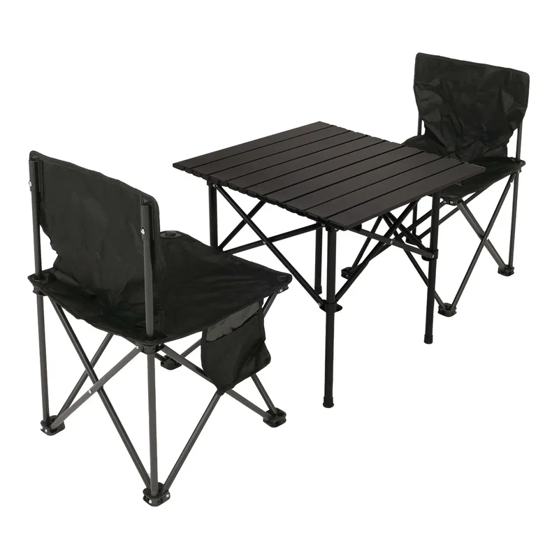 Lot de 2 chaises et table pliante camping set léger et pratique 50 x 51 x 53 cm en acier noir 04_0009550