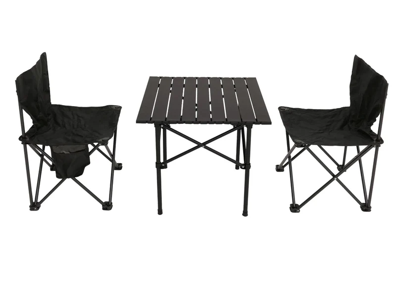 Lot de 2 chaises et table pliante camping set léger et pratique 50 x 51 x 53 cm en acier noir 04_0009550