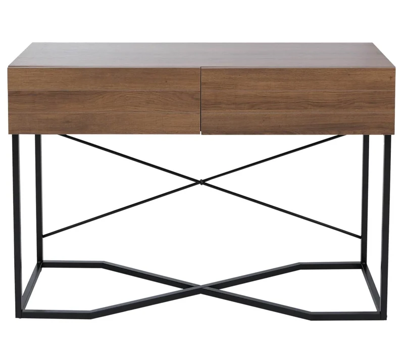 Table console moderne avec deux tiroirs fonctionnels 81 x 120 x 40 cm style industriel en MDF marron 04_0008854