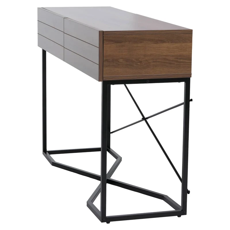 Table console moderne avec deux tiroirs fonctionnels 81 x 120 x 40 cm style industriel en MDF marron 04_0008854
