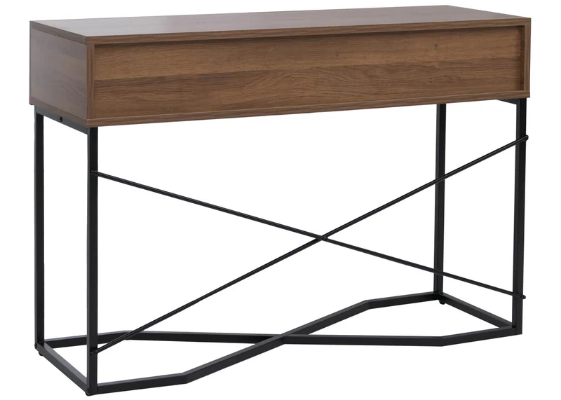 Table console moderne avec deux tiroirs fonctionnels 81 x 120 x 40 cm style industriel en MDF marron 04_0008854