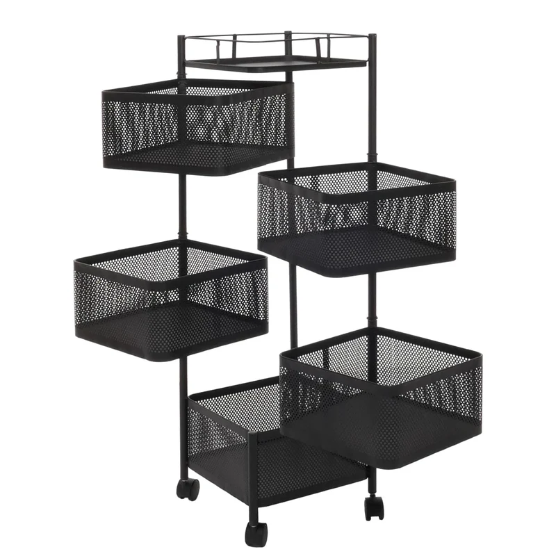 Chariot de rangement desserte roulante étagère multifonction à 5 paniers pivotants 94 x 30 x 30 cm en métal noir 04_0009537