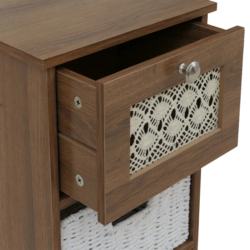 Petite commode avec 3 tiroirs dont 1 panier en rotin amovible style naturel 63 x 30 x 30 cm MDF mélaminé marron 04_0009110