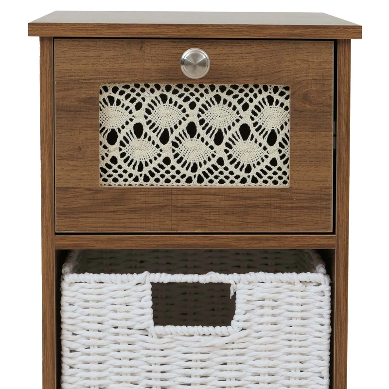 Petite commode avec 3 tiroirs dont 1 panier en rotin amovible style naturel 63 x 30 x 30 cm MDF mélaminé marron 04_0009110