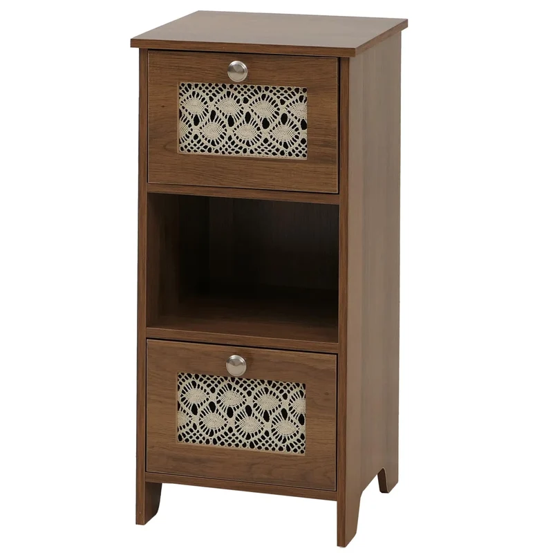 Petite commode avec 3 tiroirs dont 1 panier en rotin amovible style naturel 63 x 30 x 30 cm MDF mélaminé marron 04_0009110