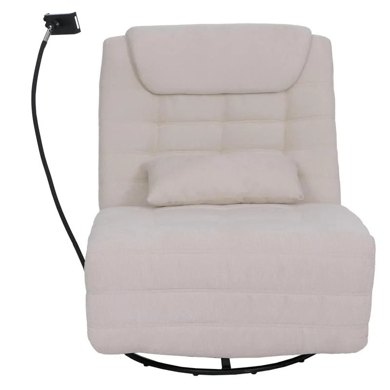 Fauteuil relax pivotant fauteuil TV inclinable avec porte-smartphone tablette 360° tissu chenille crème 04_0008740