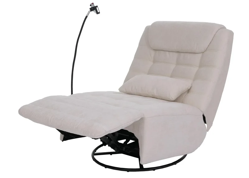 Fauteuil relax pivotant fauteuil TV inclinable avec porte-smartphone tablette 360° tissu chenille crème 04_0008740