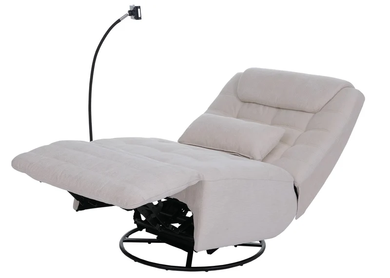 Fauteuil relax pivotant fauteuil TV inclinable avec porte-smartphone tablette 360° tissu chenille crème 04_0008740