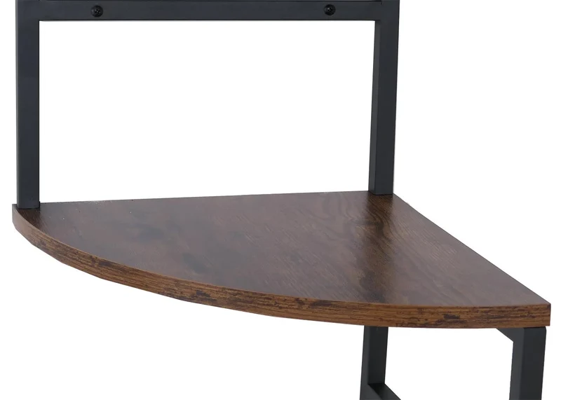 Étagère d’angle murale 5 niveaux style industriel 128 x 30 x 30 cm métal noir et MDF mélaminé brun foncé 04_0008745