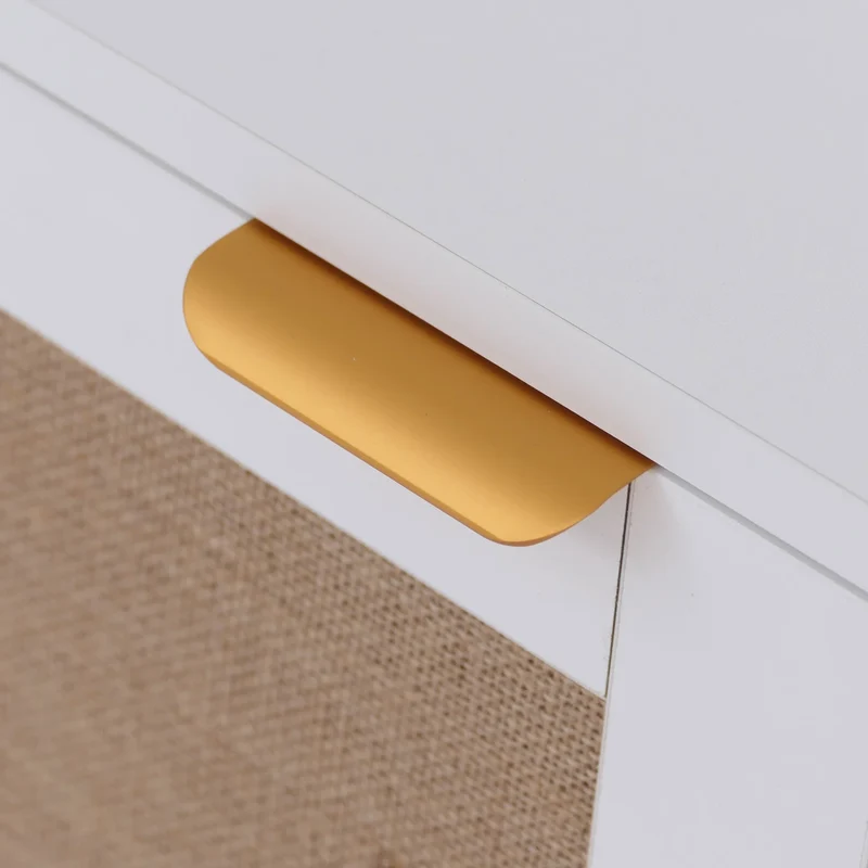 Commode avec 3 tiroirs et 2 compartiments façade effet lin 80 x 80 x 40 cm MDF mélaminé blanc poignées dorées 04_0008719