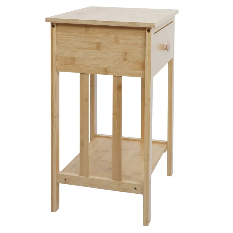 Table de chevet en bambou avec 1 tiroir amovible et étagère 55 x 40 x 30 cm 04_0009134