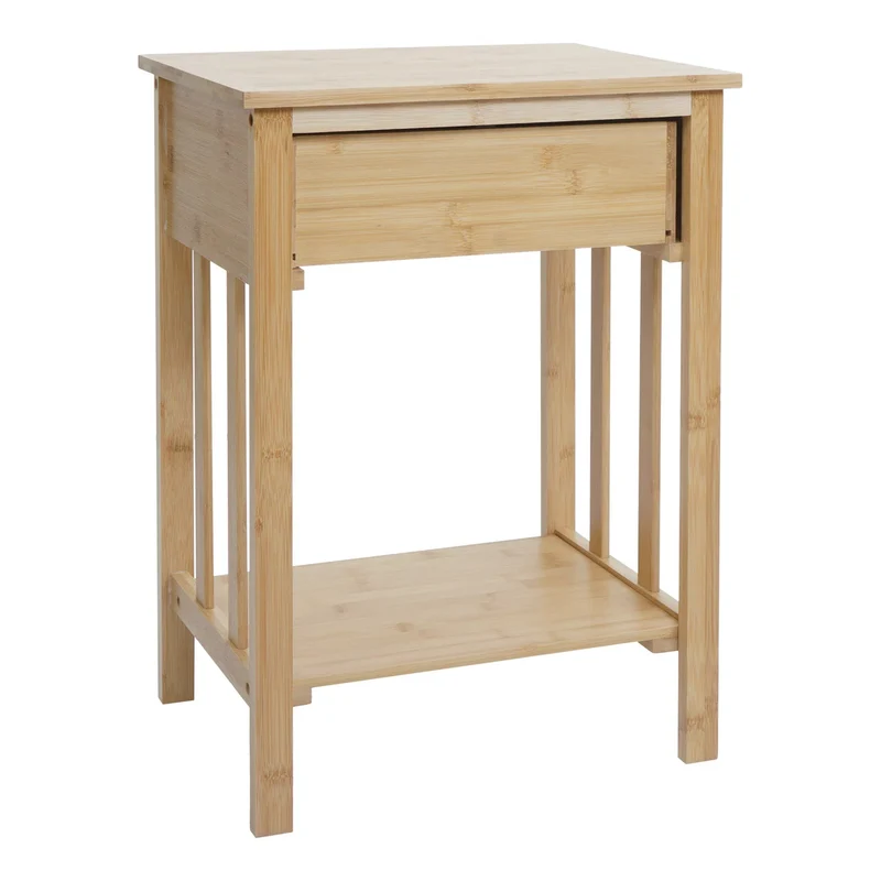 Table de chevet en bambou avec 1 tiroir amovible et étagère 55 x 40 x 30 cm 04_0009134