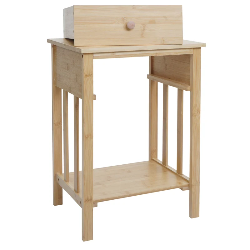 Table de chevet en bambou avec 1 tiroir amovible et étagère 55 x 40 x 30 cm 04_0009134