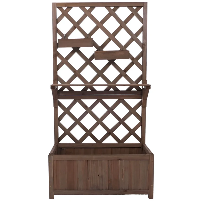 Bac potager avec treillis avec étagère et 2 bacs suspendus 135 x 70 x 30 cm jardinière extérieure en bois marron 04_0008921