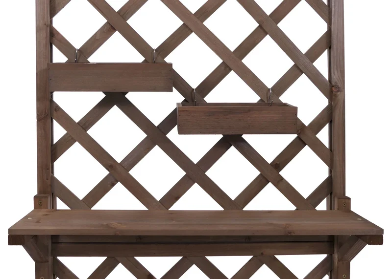 Bac potager avec treillis avec étagère et 2 bacs suspendus 135 x 70 x 30 cm jardinière extérieure en bois marron 04_0008921