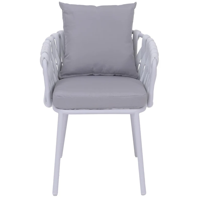 Lot de 2 fauteuils de jardin en aluminium et corde tressée coussins déperlants gris clair 04_0008729