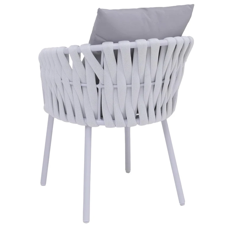 Lot de 2 fauteuils de jardin en aluminium et corde tressée coussins déperlants gris clair 04_0008729