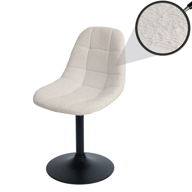 Chaise de salle à manger pivotante 360° design contemporain en tissu bouclé beige pied acier noir mat 04_0009881