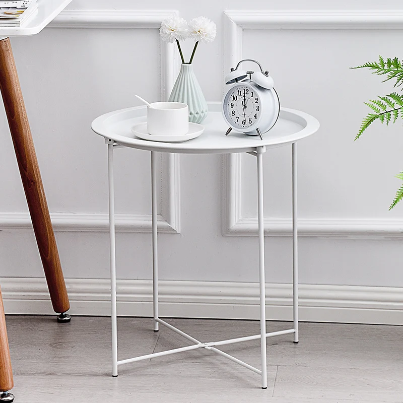 Modern Minimalist Round Iron End Table 1-Tier For Living Room