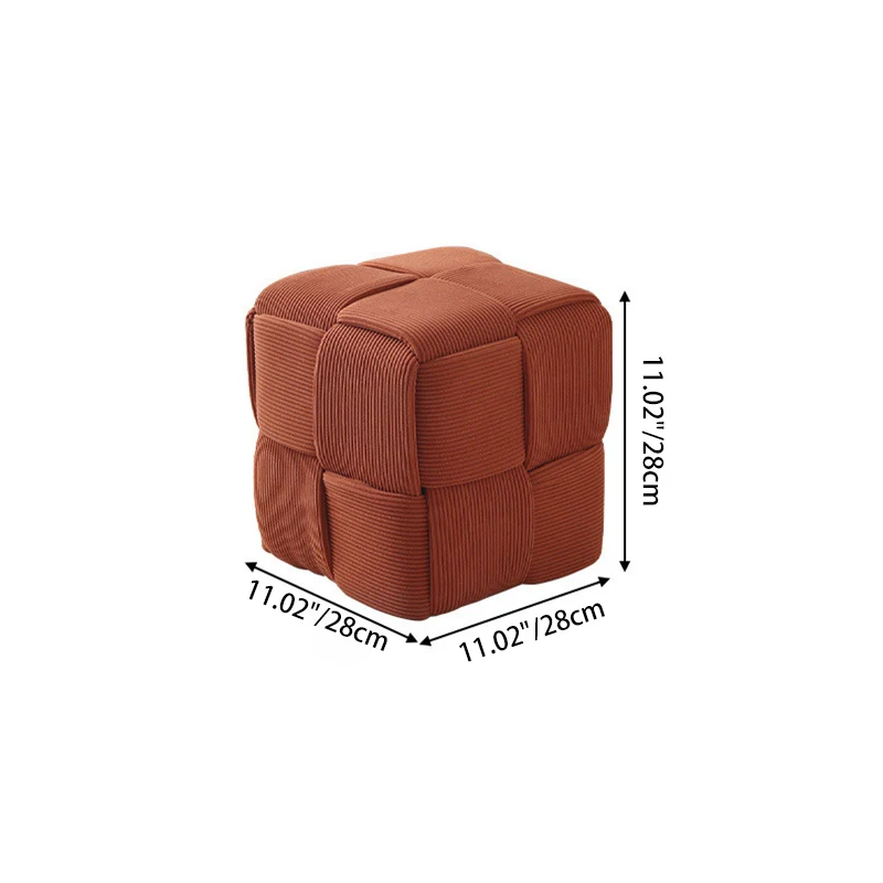 Contemporary Nordic Corduroy Solid Wood Square Cube Low Stool With Anti-Slip Feet For Bedroom & Living Room