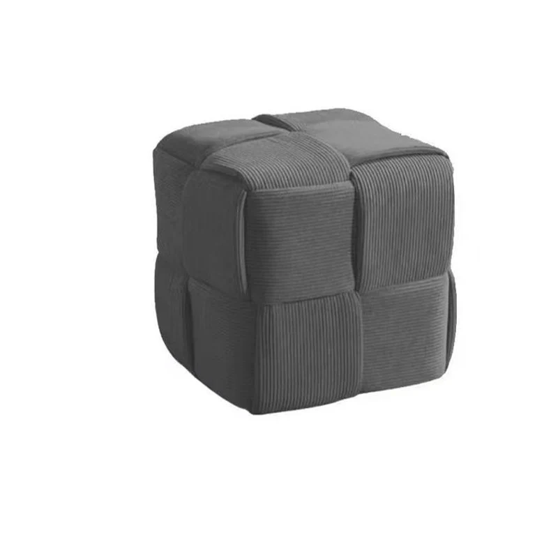 Contemporary Nordic Corduroy Solid Wood Square Cube Low Stool With Anti-Slip Feet For Bedroom & Living Room