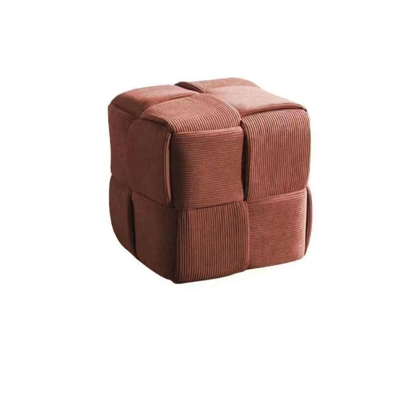 Contemporary Nordic Corduroy Solid Wood Square Cube Low Stool With Anti-Slip Feet For Bedroom & Living Room
