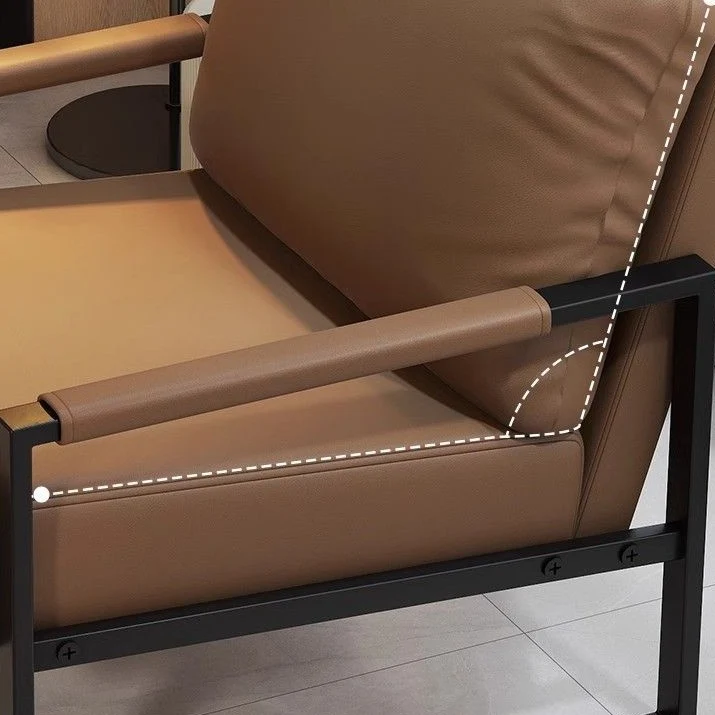 Contemporary Nordic Faux Nappa Leather & Iron Square Accent Chair For Bedroom & Living Room